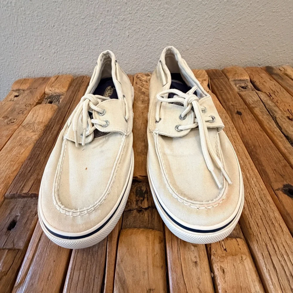 Sperry Top-Sider Bahama Mens 10.5 M Off White Canvas Boat Shoes 0777275